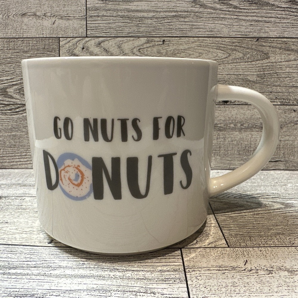 OPAL HOUSE Go Nuts for Donuts Mug Coffee Cup Ceramic White 3.5x3.75" Colorful